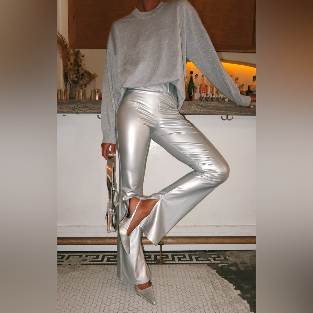 Show Me Your Mumu Silver Faux Leather Nashville Pull On Flare Pant